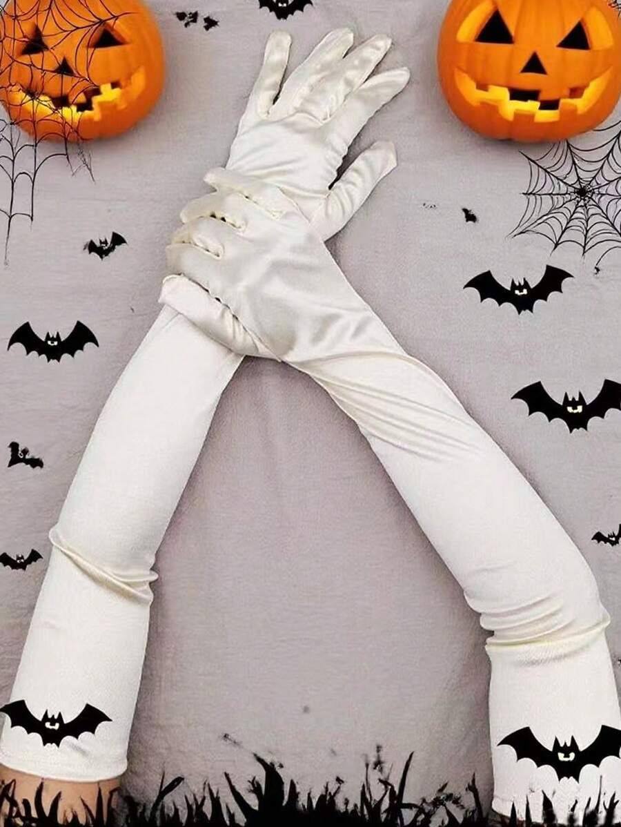 1 Pair Stretchy Satin Gloves For Women, Minimalist Versatile Retro Style, Suitable For Halloween Party, Stage Performance