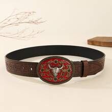 1pc Western Cowboy Belt -  Retro Youth Punk Embossed Men's Studded Leather Belt - Màu Tím - Xem 4