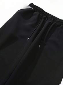 Men's Colorblock Patchwork Casual Loose Fit Straight Leg Sweatpants, Retro Sporty Functional Trousers, Spring/Autumn - Black - View 5