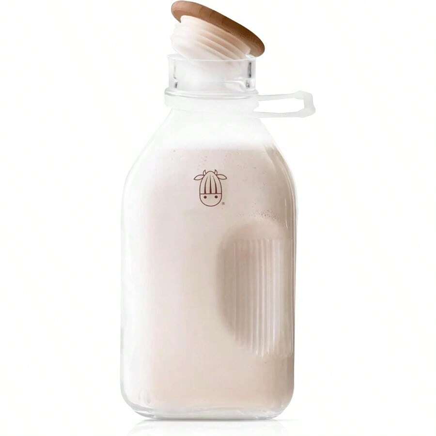 ~ Glass Pitcher With Lid And Spout Glass Bottle Milk Container For Refrigerator Clear Milk Jar Bottles FoodGrade Liquid Container 60 Fl Oz Capacity 5 X 4 X 10 Inches - Silver - View 1