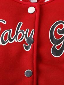 Toddler Girl Valentine's Day Casual Outfit. "Baby Girl" Letter Print Red Baseball Jacket & Pleated Skirt Set. Suitable For Sports, Photo Shoots, Everyday Wear, And Spring And Autumn Seasons. - Red+White - View 4