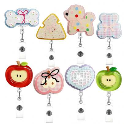 1pc Cute Fruit Cartoon Retractable Layered Acrylic Easy-Pull Badge Clip, Fun For Doctors And Nurses