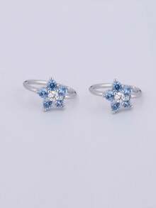 2 Stücke/Set hypoallergene Titan-Stahl Ohrringe, 5A Zirkonia funkelnde Schmetterling Ohrstecker, blaue Blumen flache Knorpel-Ohrringe, blaue Zirkonia Herz-Blumen Creolen, Nasenring, hochwertiger Ohrschmuck für Piercings