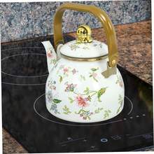 Enamel Teapot With A Built-In Filter, 40.58 Oz Capacity. This Beautifully Printed Enamel Teapot Retains Heat Exceptionally Well And Is Suitable For Induction And Gas Stoves.  Its Thick, Durable Construction Makes It Ideal For Use As Both A Teapot And A Kettle, Perfect For Camping, Valentine's Day Parties, Family Gatherings, Or As A Valentine's Day Gift. - White - View 8