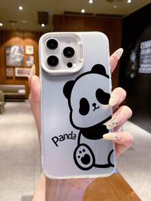 Compatible With IPhone 16, 15, 14, 13, 12, 11 Pro Max//Redmi/OPPO/Infinix Series, 1pc Fashionable Panda Pattern Shockproof, Anti-Fingerprint, Anti-Drop Metallic Button 3-In-1 IMD Phone Case, Silver Color - Silver - View 7