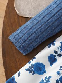 1pc Baby Girls Fluffy Polka Dot & Bow Decor Round Neck Puff Sleeve Patchwork Floral Print Dress For Autumn/Winter