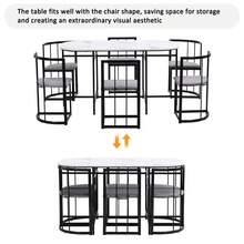 Six-Chair Dining Table Set: (White Table, Chairs With Backrests And Gray Cushions, Black Iron Frame), Dining Room Table And Chair Set, Modern Dining Table Combination - Black - View 7