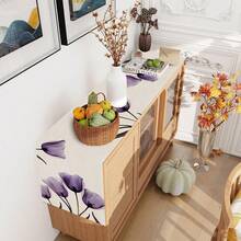 1/25pcs Purple Tulip Pattern Printed Linen Table Runner, Suitable For Holiday Parties, Birthday Dinners, Kitchen & Dining Room Decor, Furniture & Home Textile Decoration. It Is A Versatile Home Decor Item Applicable For All Seasons, Great For Party/Holiday Decorations, And Also An Excellent Gift For Parents And Friends. - ZQ-292 - View 9