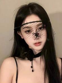 1 件万圣节服装派对面具，彩色黑红玫瑰蕾丝兔子蜘蛛网耳罩面罩，摄影道具，哥特式蕾丝面具，性感内衣配饰