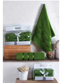 4-Piece 100% Cotton Bath Towel Set – Hammam Collection | 2 Pcs 70x140 Cm Bath Towels + 2 Pcs 50x90 Cm Hand/Face Towels | Soft, Highly Absorbent, Durable MADE IN TURKEY - Dark Green - View 1