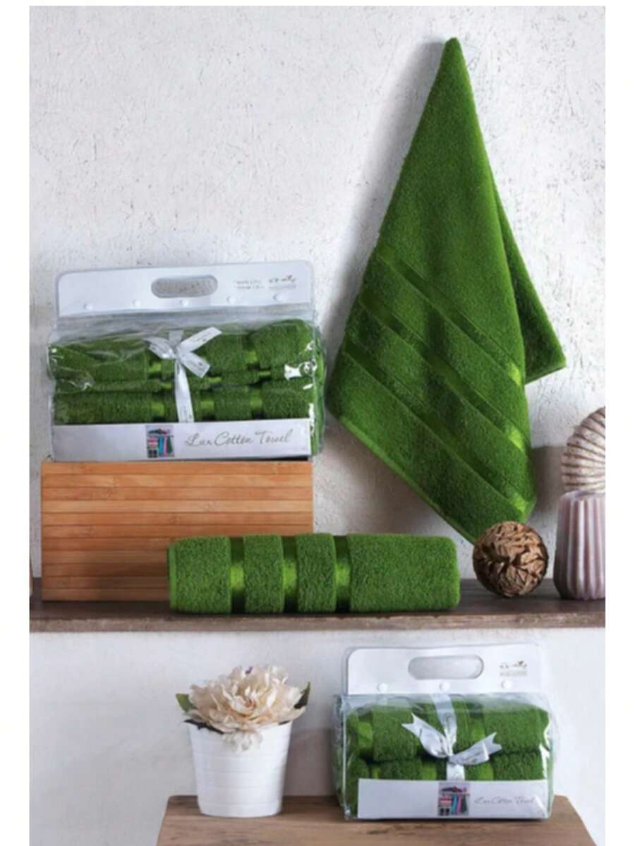 4-Piece 100% Cotton Bath Towel Set – Hammam Collection | 2 Pcs 70x140 Cm Bath Towels + 2 Pcs 50x90 Cm Hand/Face Towels | Soft, Highly Absorbent, Durable MADE IN TURKEY - Dark Green - View 1