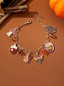 1pc Autumn Enamel Acorn, Pine Cone, Squirrel, Turkey Pendant Bracelet, Thanksgiving Jewelry Gift For Wife - Multicolor - View 1