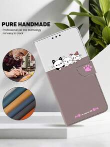 GLANDOTU 兼容三星Galaxy及其他品牌和型号手机。3D创意三猫双折PU皮翻盖手机壳，带卡槽、防盗卡槽、钱包功能和挂绳，国际版，非国内版。 - 彩色 - 查看 7