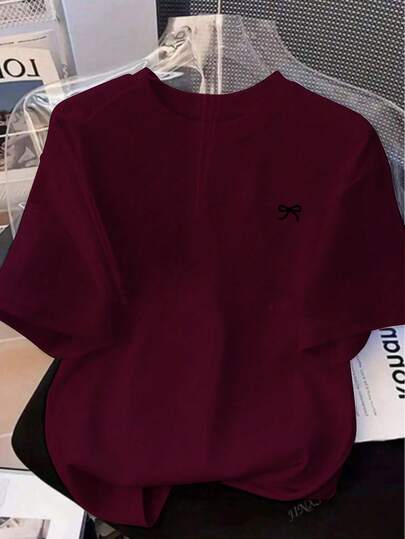 Schleifendruck Loose Fit Kurzarm T-Shirt, Frühling/Sommer