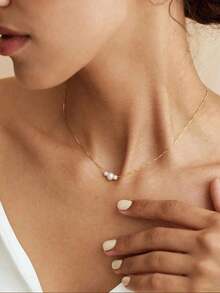 1 Pc Women's Minimalist & Elegant Faux Pearl Necklace - Versatile Jewelry For Daily Wear - 黃金4 - 查看 3