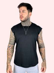 Kit 3 Tank Tops, Stylish Oversized Men's Macho T-Shirt, Bodybuilder, Father's Day - 棕色,白色和黑色 - 查看 4