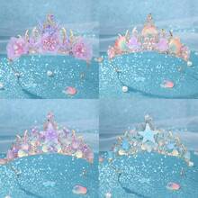 1件海洋风手工皇冠，饰有海星、美人鱼尾巴和贝壳，成人派对/生日/婚礼新娘头饰情人节配饰 - 彩色 - 查看 8