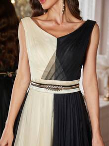 1 Stück asymmetrisches Design elegantes gerafftes Mesh-Kleid, hochwertiges Abendkleid für Hochzeiten, formelle Anlässe, geeignet für Frühling, Sommer, Herbst, Winter