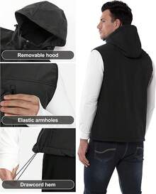 ,Men's Lightweight Softshell Vest Hooded Outerwear Zip Up Fleece Lined Windproof Sleeveless Running