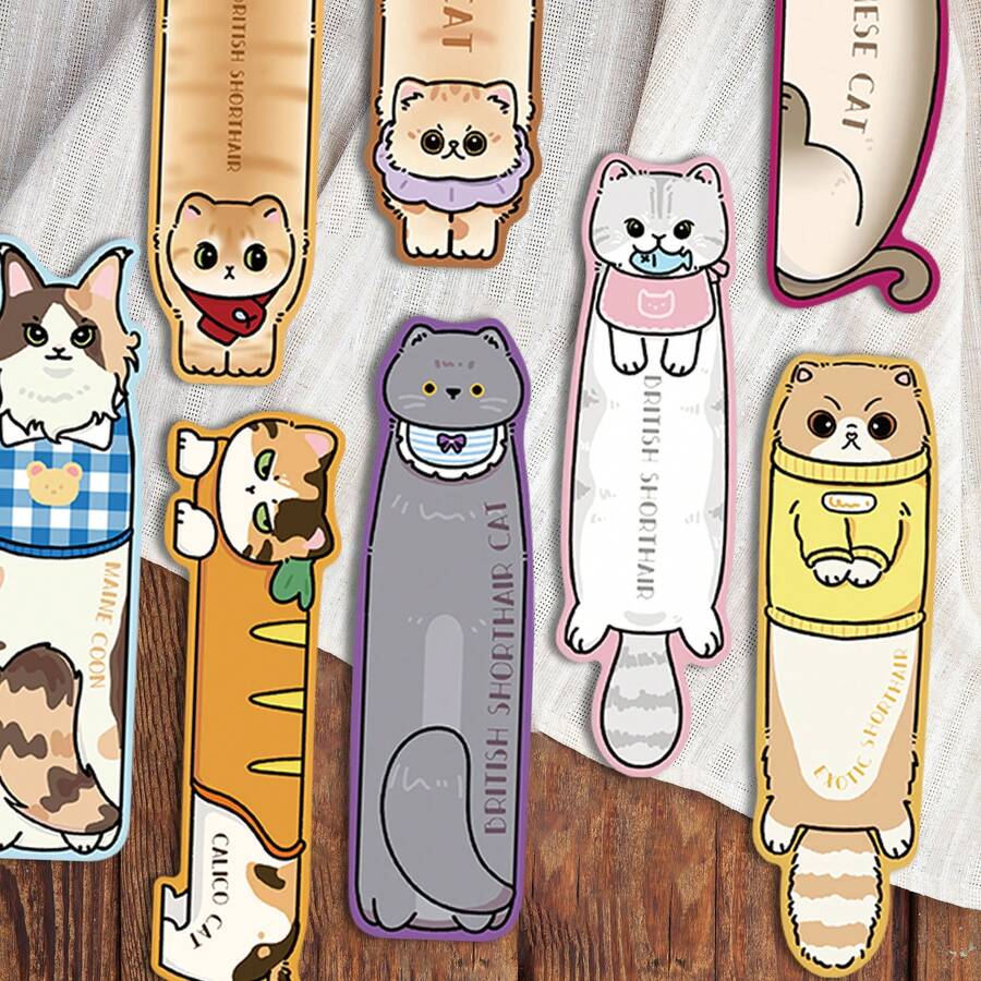 30pcs Cute Cat Themed Bookmarks, Colorful Cartoon Pattern, Suitable For Books, Phone Cases, Diaries, Single-Sided Design, Blank Back
