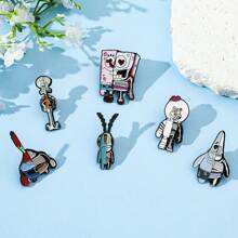 SPONGEBOB 海绵宝宝1/6件创意动漫海绵宝宝胸针套装创意浮游生物机器人珐琅别针背包服装首饰金属徽章配饰礼物