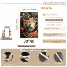 1 buc., Pictură suspendată pe pânză, Artă murală înrămată, Pictură vintage cu cană de cafea de Crăciun, Imprimeu pe pânză de Crăciun, Poster cald de sărbători, Decor de perete de Crăciun, Decor confortabil de iarnă, Decor festiv de Crăciun pentru casă, Decorațiuni de Crăciun, Postere de Crăciun, Decor de casă de Crăciun, Decorațiuni de Crăciun de iarnă, Decor cameră, Decor cămin, Decor baie, Decor dormitor, Decor bucătărie, Decor birou, Decor hol, Cadouri decorațiuni de Crăciun, Decor cafenea