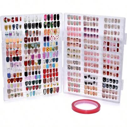 Clear Press On Nails Storage Box Empty Press On Flase Nails Packageing Case Display Chart With Double Side Adhensive Tape Box