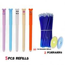 5/10 piezas de bolígrafos borrables con diseños de animales lindos, tamaño mediano, recargables, lavables, tinta azul/negra de 0.5 mm, de plástico, para útiles de oficina y escolares, regalos de maestros, estilo casual, útiles escolares, de vuelta a la escuela