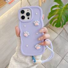 (With Lanyard) Cute DIY Faux Pearl Phone Case + Macaron Phone Case + Wrist Strap, Compatible With IPhone 17 Pro Max/16 Pro Max/15 Pro Max/14 Pro Max/13 Pro Max/12 Pro Max/11 Pro Max/XS Max/7/8 Plus, Honor, Waterproof Shockproof Anti-Fall Scratch Resistant - Dusty Purple - View 4