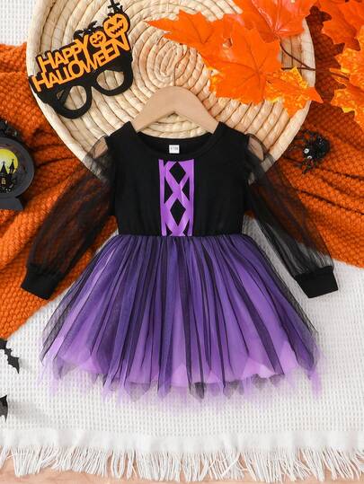 Sukienka z siateczki dla dziewczynek na Halloween, idealna na przyjęcie świąteczne