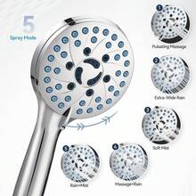 Cabezal de ducha con juego de boquillas de pistola rociadora, 10 etapas de potencia, cabezal de ducha, plateado (cabezal de ducha + manguera de 1,5 m)