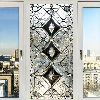 1/3/5/6 stuks zwarte diamant raamfolie, zonwerende privacyfolie, decoratieve, verwijderbare, statisch hechtende vinylsticker