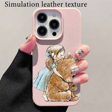 Cartoon Little Girl Teddy Bear Doll Pattern Fashionable Large Hole Pink Phone Case With Concave And Convex Texture On The Surface Of UV Printing Technology, 360 Degree All-Round Protection Compatible With Iphine 16 15 14 13 12 11 Series Smartphones Birthday Gift - 粉色 - 查看 1