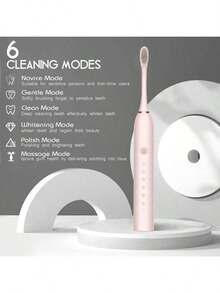 4 Cabezales Cepillo Dental Eléctrico Recargable - 6 Modos Limpieza, IPX7 Impermeable, Temporizador 2 Min, para Adultos y Niños (Familiar) - Rosa - Ver 3