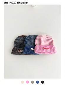 1pc Autumn/Winter New Knit Beanie Hat, Warm Knitted Hat For Men & Women, Street-Style Couple Casual Earmuff Hat, Candy Color College Style, Warm Knit Visor Hat - Multicolor - View 12