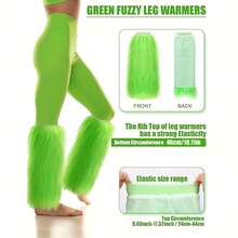 3 Pezzi Set Accessori Costume di Babbo Natale Mostro di Natale per Donna, con Coprigambe in Pelliccia Verde Finta, Guanti Verdi, Fiocco Peloso, Accessori per Costume Adulto, Decorazioni Natalizie per Casa e Stanza, Regali di Natale