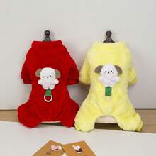 25件小狗毛绒玩具，四脚羊毛小狗/小猫服装，秋冬保暖连体衣，狗、猫、猴子休闲印花宠物服装，新款动物服装，羊毛休闲装，宠物用品 - 藍色 - 查看 1