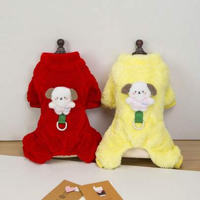 25件小狗毛绒玩具，四脚羊毛小狗/小猫服装，秋冬保暖连体衣，狗、猫、猴子休闲印花宠物服装，新款动物服装，羊毛休闲装，宠物用品
