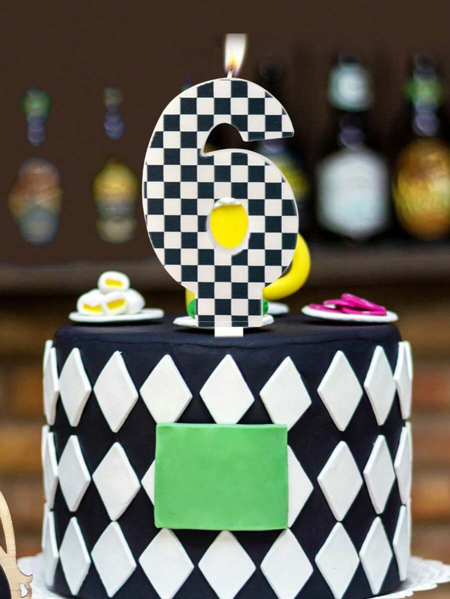 Schwarze karierte nummerierte 0-9 Rennthema Jubiläumsfeier Party Kuchen dekorative Kerzen - Verschiedenfarbig - Übersicht 1