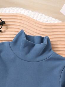 3件套男童休闲可爱T恤套装，柔软舒适，纯色拼接细节长袖高领T恤，秋冬服装 - 彩色 - 查看 4