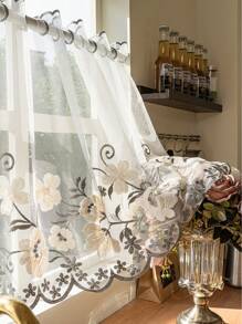 1pc Hang Rod Free Installation Floral Embroidered Half Short Curtain, Suitable For Bedroom, Kitchen, Living Room Home Divider - Multicolor - View 14