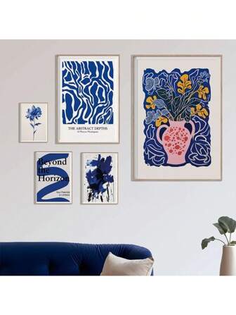 1 pieza Obra de arte mural Póster de exposición mínima Impresiones de arte abstracto azul cobalto Pintura en lienzo de pared de Matisse para decoración del hogar nórdico, regalo minimalista, decoración del hogar moderna