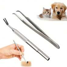 Set de 2 piezas Kit de herramientas para eliminar garrapatas de mascotas - Pinzas antideslizantes de acero inoxidable + Herramienta de doble propósito, Eliminador de pulgas y garrapatas para gatos y perros, Agarre preciso sin dañar el pelaje, Herramienta de eliminación de garrapatas recomendada por veterinarios, Esencial para paseos al aire libre y cuidado de mascotas en el hogar, Suministros duraderos y fáciles de limpiar para el aseo y control de plagas de mascotas