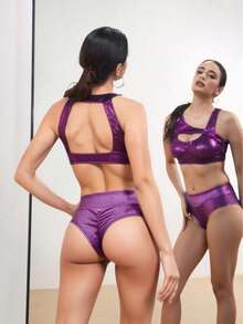 Mini Short De Lycra foil Pole Dance Y Baile Twerk Sexy, Coral  Colorblock    Canalé    Playa  Vacación - Rosa - Ver 2