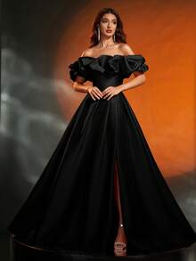 Elisanya Váy dạ hội Anymoon dành cho nữ với chi tiết nhún ngực và viền chữ A cao, phù hợp cho những dịp trang trọng - màu đen - Xem 4