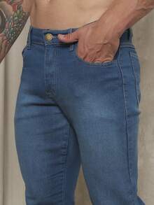 Men's Premium Stretch Lycra Spandex Slim Fit Jeans - Màu xanh lam - Xem 3