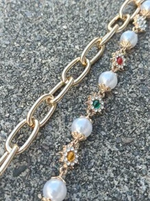 Y2K Light Gold Minimalism Colored Pearls Double Layered Pants Chain Fashionable Men And Women One's Waist Luxury Accessories Hip Hop Jewelry Holiday Gifts