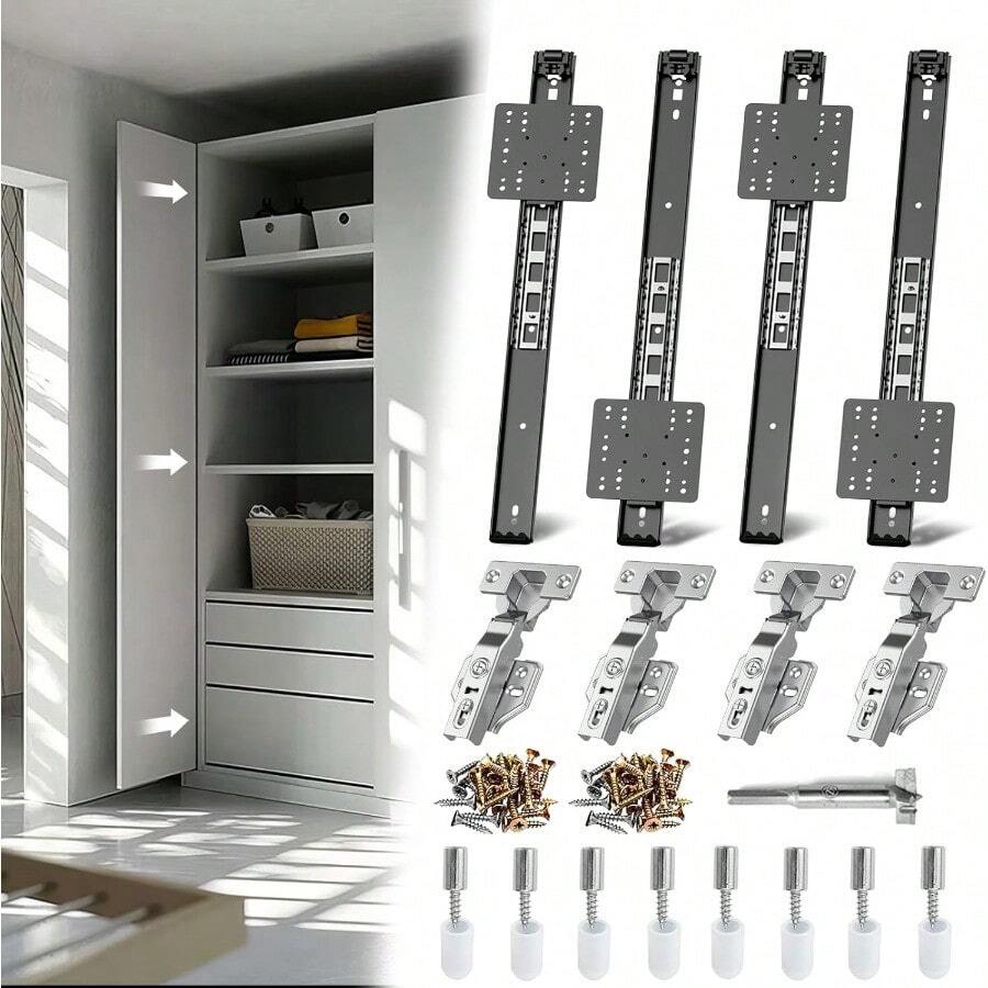 Pocket Door Slides Pivot Door Slide Hardware Inset Cabinet Pocket Door Hardware Kit Fit For Inset Door Cabinet Door 16 Inches Pieces 4 - Black - View 1