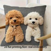 1pc Cute Poodle Decorative Pillow Cover, 2D Flat Printing Non-Flocked, Non-Traditional Short Flocked Single-Sided Printed Cushion Cover, Suitable For Bedroom, Living Room, Office, Sofa, Bed And Outdoor Patio, Zipper Closure, Pillow Insert Not Included, Machine Washable - Multicolor - View 5