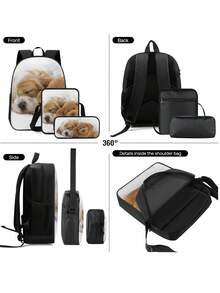 1 Set de Mochila Combo, Mochila con Cremallera de Poliéster Durable, Set de Mochila con Elemento Animal, Oficina, Papelería, Estuche para Lápices y Pinceles, Conveniente para Viajes al Aire Libre, Picnic, Mochila Multifuncional Bandolera, Regalo de Fiesta de Vacaciones